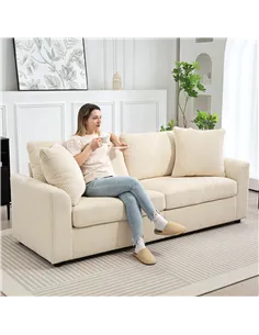 HOMCOM Modern 3 Seater Sofa with Spring Cushion, 212 cm Fabric Jumbo Cord Sofa Couch with 2 Scatter Cushions, Upholstered Cordur 2