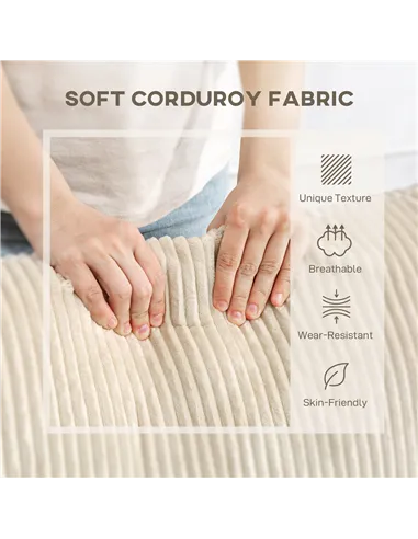 HOMCOM Modern 3 Seater Sofa with Spring Cushion, 212 cm Fabric Jumbo Cord Sofa Couch with 2 Scatter Cushions, Upholstered Cordur