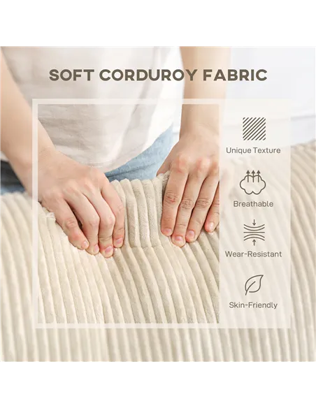 HOMCOM Modern 3 Seater Sofa with Spring Cushion, 212 cm Fabric Jumbo Cord Sofa Couch with 2 Scatter Cushions, Upholstered Cordur