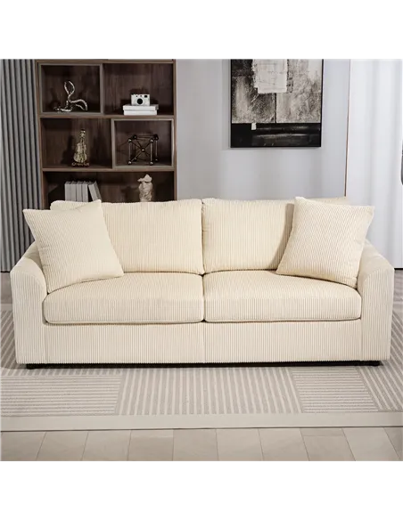 HOMCOM Modern 3 Seater Sofa with Spring Cushion, 212 cm Fabric Jumbo Cord Sofa Couch with 2 Scatter Cushions, Upholstered Cordur