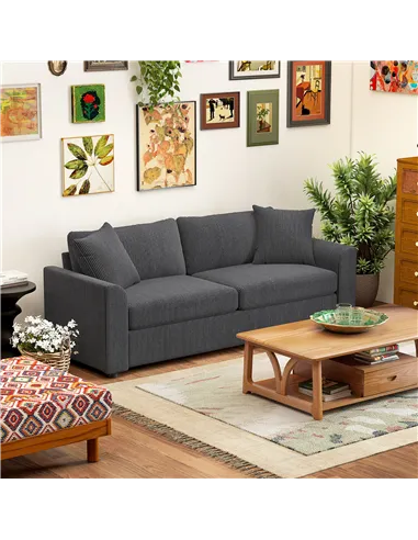 HOMCOM Modern 3 Seater Sofa with Spring Cushion, 212 cm Fabric Jumbo Cord Sofa Couch with 2 Scatter Cushions, Upholstered Cordur