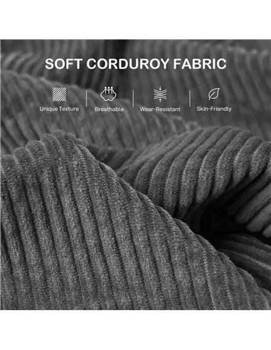 HOMCOM Modern 3 Seater Sofa with Spring Cushion, 212 cm Fabric Jumbo Cord Sofa Couch with 2 Scatter Cushions, Upholstered Cordur