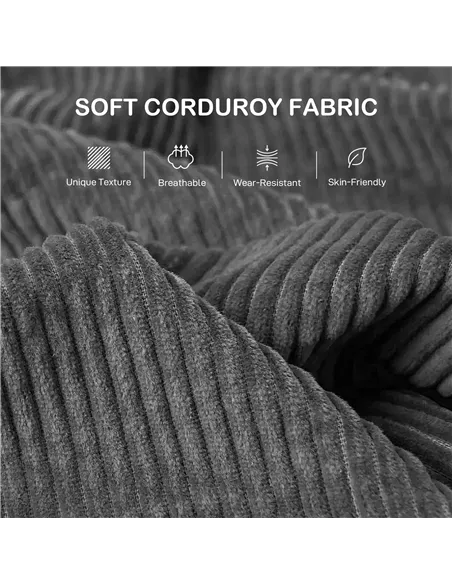 HOMCOM Modern 3 Seater Sofa with Spring Cushion, 212 cm Fabric Jumbo Cord Sofa Couch with 2 Scatter Cushions, Upholstered Cordur