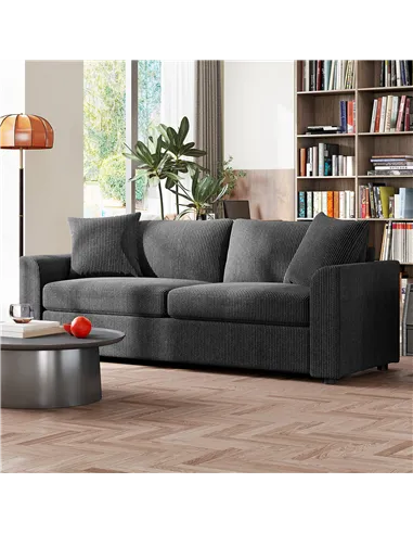 HOMCOM Modern 3 Seater Sofa with Spring Cushion, 212 cm Fabric Jumbo Cord Sofa Couch with 2 Scatter Cushions, Upholstered Cordur