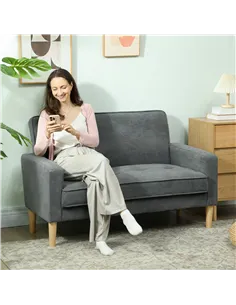 HOMCOM Two-Seater Velvet-Feel Sofa - Grey 2