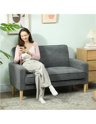 HOMCOM Two-Seater Velvet-Feel Sofa - Grey