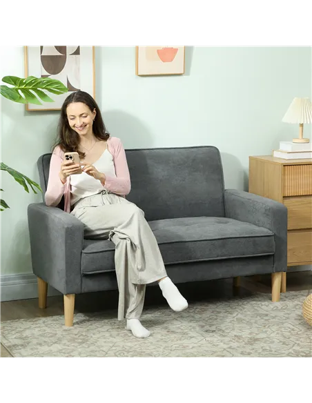 HOMCOM Two-Seater Velvet-Feel Sofa - Grey