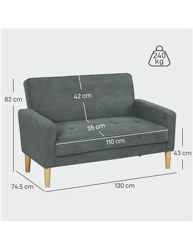 HOMCOM Two-Seater Velvet-Feel Sofa - Grey