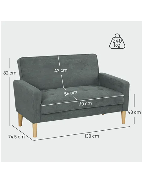 HOMCOM Two-Seater Velvet-Feel Sofa - Grey