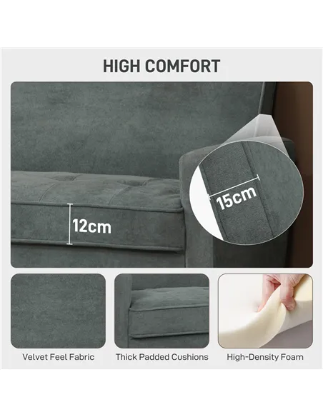 HOMCOM Two-Seater Velvet-Feel Sofa - Grey
