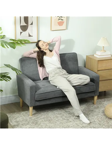 HOMCOM Two-Seater Velvet-Feel Sofa - Grey