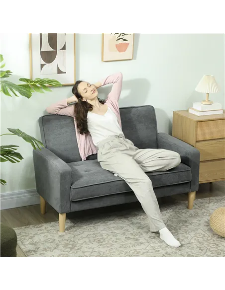 HOMCOM Two-Seater Velvet-Feel Sofa - Grey