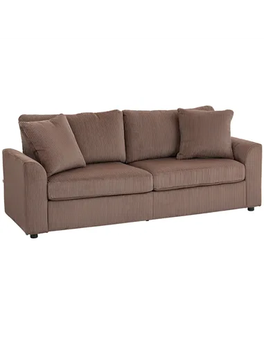 HOMCOM Modern 3 Seater Sofa with Spring Cushion, 212 cm Fabric Jumbo Cord Sofa Couch with 2 Scatter Cushions, Upholstered Cordur