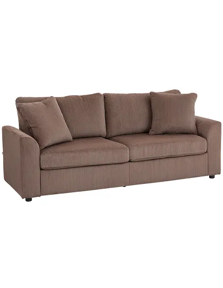 HOMCOM Modern 3 Seater Sofa with Spring Cushion, 212 cm Fabric Jumbo Cord Sofa Couch with 2 Scatter Cushions, Upholstered Cordur