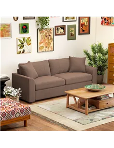 HOMCOM Modern 3 Seater Sofa with Spring Cushion, 212 cm Fabric Jumbo Cord Sofa Couch with 2 Scatter Cushions, Upholstered Cordur 2