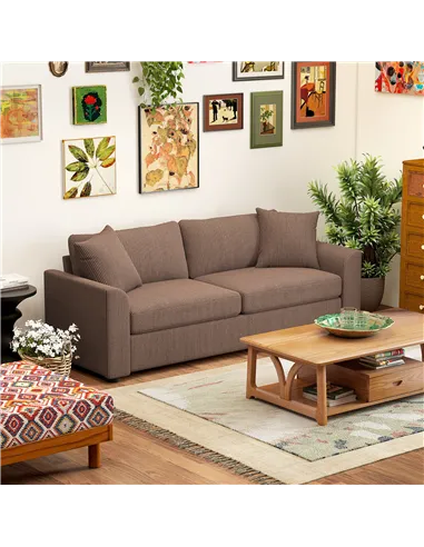 HOMCOM Modern 3 Seater Sofa with Spring Cushion, 212 cm Fabric Jumbo Cord Sofa Couch with 2 Scatter Cushions, Upholstered Cordur