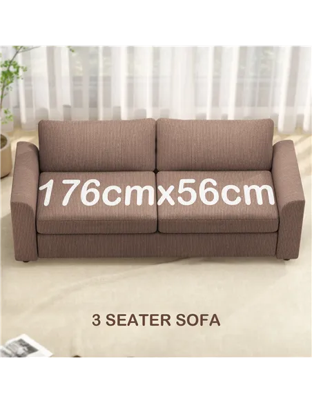 HOMCOM Modern 3 Seater Sofa with Spring Cushion, 212 cm Fabric Jumbo Cord Sofa Couch with 2 Scatter Cushions, Upholstered Cordur