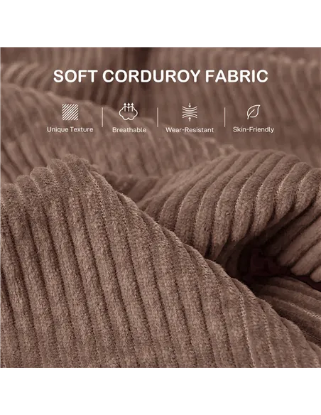 HOMCOM Modern 3 Seater Sofa with Spring Cushion, 212 cm Fabric Jumbo Cord Sofa Couch with 2 Scatter Cushions, Upholstered Cordur