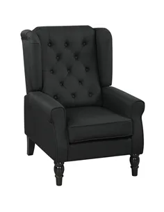 HOMCOM Retro Accent Chair, Linen Wingback Armchair with Wood Frame Button Tufted Design for Living Room Bedroom, Black