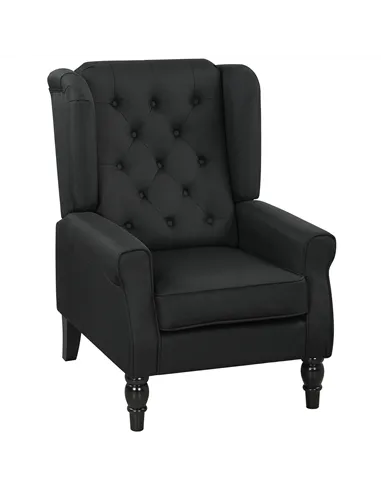 HOMCOM Retro Accent Chair, Linen Wingback Armchair with Wood Frame Button Tufted Design for Living Room Bedroom, Black