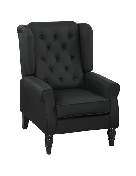HOMCOM Retro Accent Chair, Linen Wingback Armchair with Wood Frame Button Tufted Design for Living Room Bedroom, Black