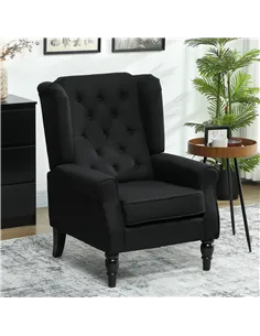 HOMCOM Retro Accent Chair, Linen Wingback Armchair with Wood Frame Button Tufted Design for Living Room Bedroom, Black 2