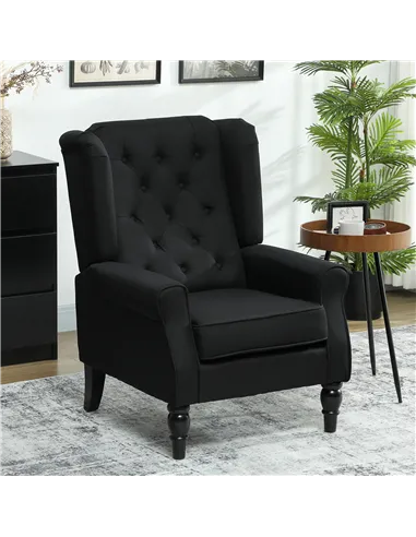 HOMCOM Retro Accent Chair, Linen Wingback Armchair with Wood Frame Button Tufted Design for Living Room Bedroom, Black