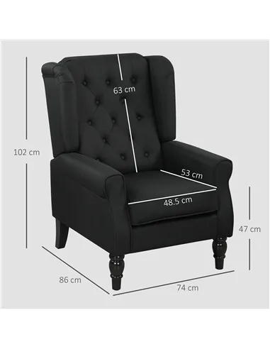 HOMCOM Retro Accent Chair, Linen Wingback Armchair with Wood Frame Button Tufted Design for Living Room Bedroom, Black