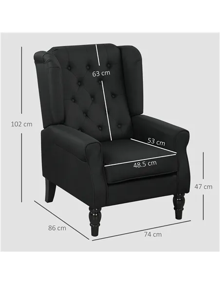 HOMCOM Retro Accent Chair, Linen Wingback Armchair with Wood Frame Button Tufted Design for Living Room Bedroom, Black