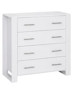 HOMCOM Chest Of 4 Drawers Storage Cabinet Bedroom Clothes w/Metal Handles Base Freestanding Unit Furnishing Living Room White