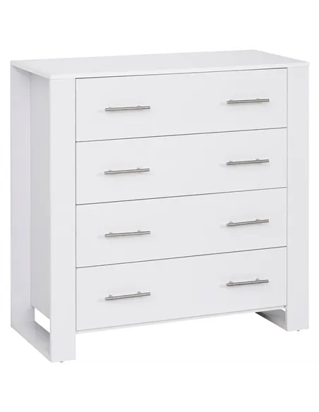 HOMCOM Chest Of 4 Drawers Storage Cabinet Bedroom Clothes w/Metal Handles Base Freestanding Unit Furnishing Living Room White