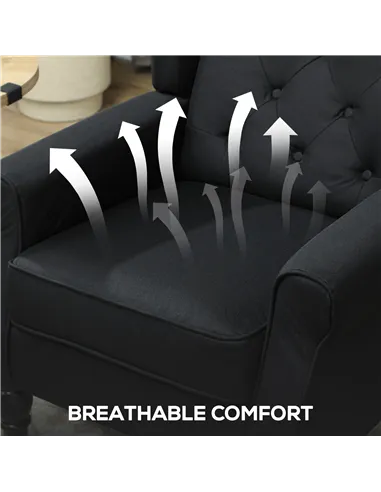 HOMCOM Retro Accent Chair, Linen Wingback Armchair with Wood Frame Button Tufted Design for Living Room Bedroom, Black