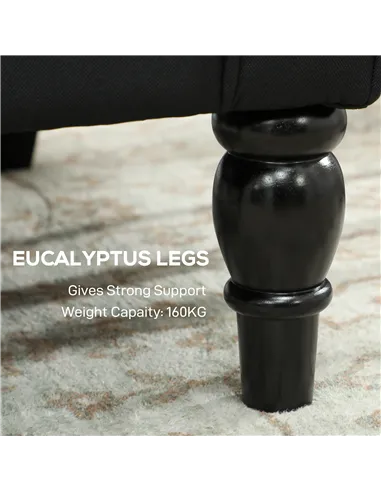 HOMCOM Retro Accent Chair, Linen Wingback Armchair with Wood Frame Button Tufted Design for Living Room Bedroom, Black