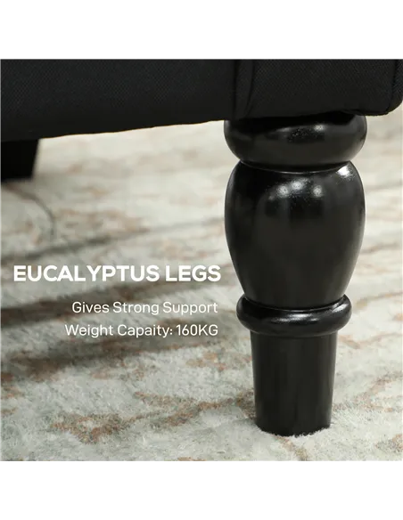 HOMCOM Retro Accent Chair, Linen Wingback Armchair with Wood Frame Button Tufted Design for Living Room Bedroom, Black