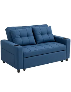 HOMCOM Two-Seater Pull-Out Sofa Bed - Dark Blue