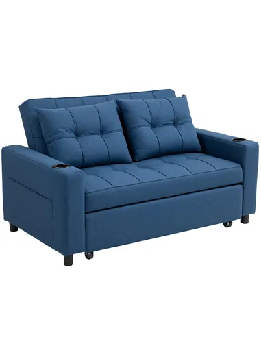 HOMCOM Two-Seater Pull-Out Sofa Bed - Dark Blue