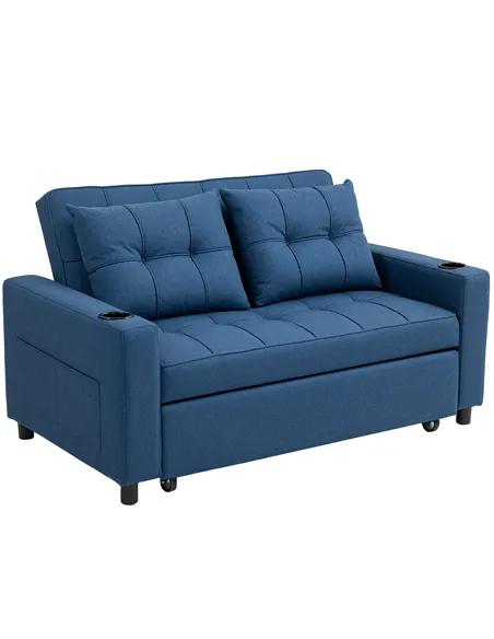 HOMCOM Two-Seater Pull-Out Sofa Bed - Dark Blue