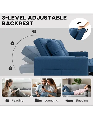 HOMCOM Two-Seater Pull-Out Sofa Bed - Dark Blue