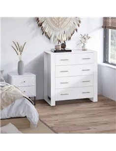 HOMCOM Chest Of 4 Drawers Storage Cabinet Bedroom Clothes w/Metal Handles Base Freestanding Unit Furnishing Living Room White 2
