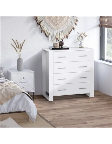 HOMCOM Chest Of 4 Drawers Storage Cabinet Bedroom Clothes w/Metal Handles Base Freestanding Unit Furnishing Living Room White