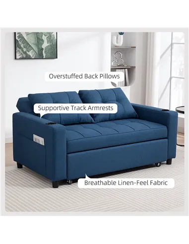 HOMCOM Two-Seater Pull-Out Sofa Bed - Dark Blue