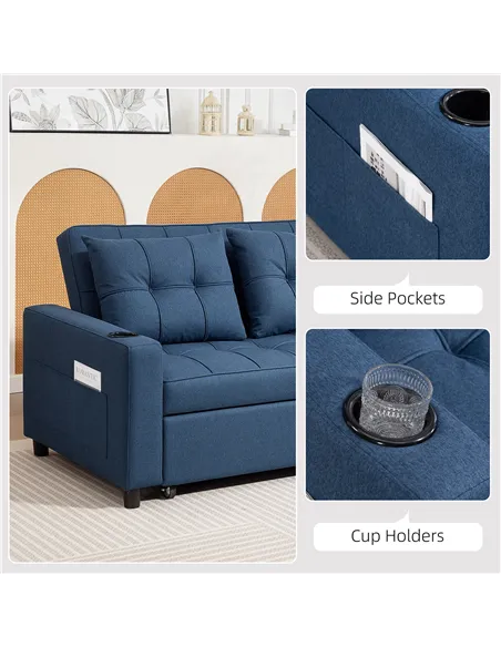 HOMCOM Two-Seater Pull-Out Sofa Bed - Dark Blue