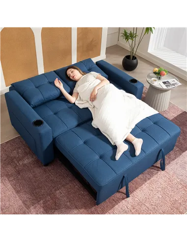 HOMCOM Two-Seater Pull-Out Sofa Bed - Dark Blue