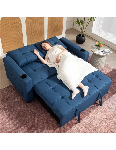 HOMCOM Two-Seater Pull-Out Sofa Bed - Dark Blue