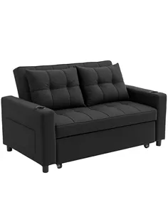HOMCOM Two-Seater Pull-Out Sofa Bed - Black