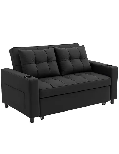 HOMCOM Two-Seater Pull-Out Sofa Bed - Black