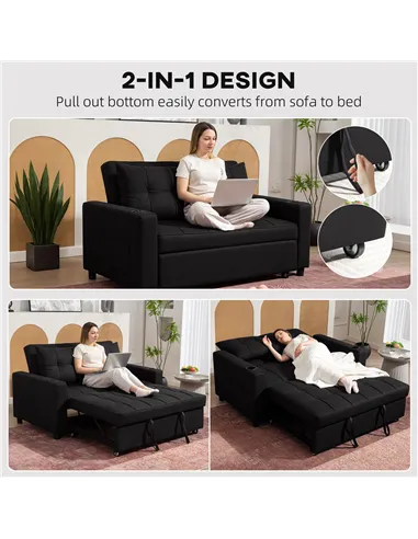 HOMCOM Two-Seater Pull-Out Sofa Bed - Black