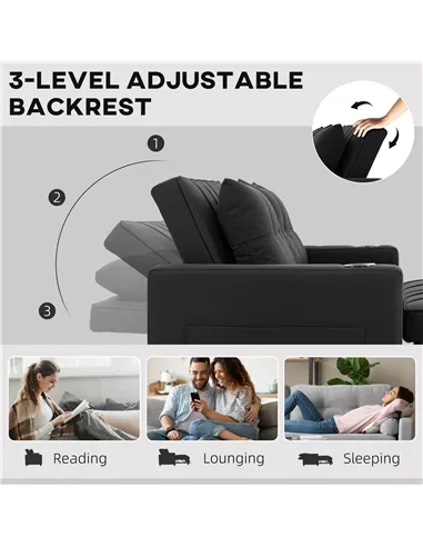 HOMCOM Two-Seater Pull-Out Sofa Bed - Black