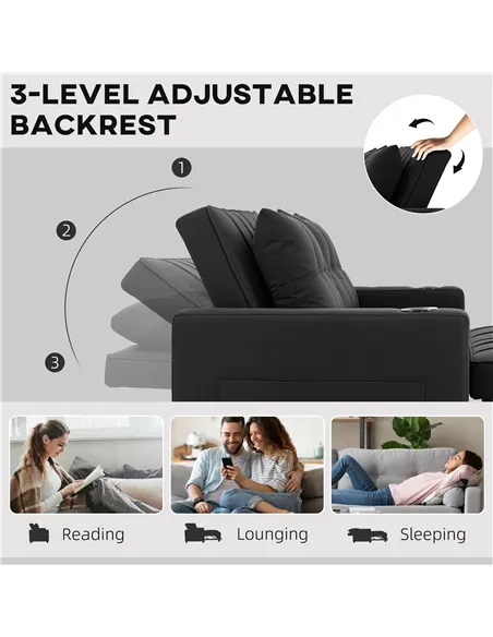 HOMCOM Two-Seater Pull-Out Sofa Bed - Black