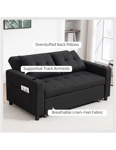HOMCOM Two-Seater Pull-Out Sofa Bed - Black
